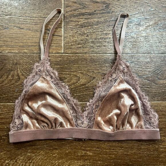 Source Unknown Other - Velvet Lace Bralette Dusty Pink Romantic Whimsygoth Triangle Adjustable Straps